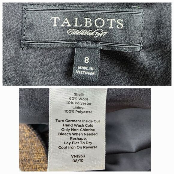 Talbots Pencil Skirt Metallic Wool Blend Gold Black Woven Tweed Size 8 - Picture 2 of 13